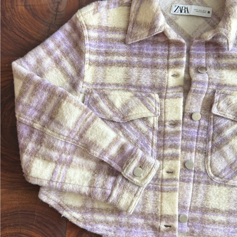 ZARA Plaid Jacket in Purple and Cream